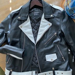 Straight to Hell leather jacket. Black and white men or women size 42.
